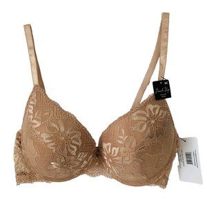 French Affair Womens Push Up Lace Bra Size 36C Underwire Enhanced Cleavage Brown